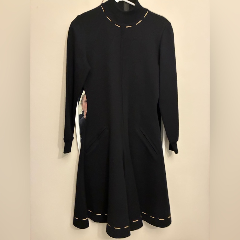 Bill Blass Black Dress with Gold Stitching